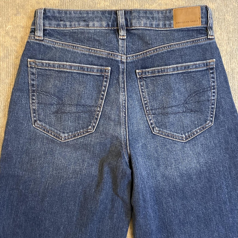 American Eagle Super High-Rise Baggy Wide Leg Jeans Womens 2 Short Blue Denim - Picture 13 of 14